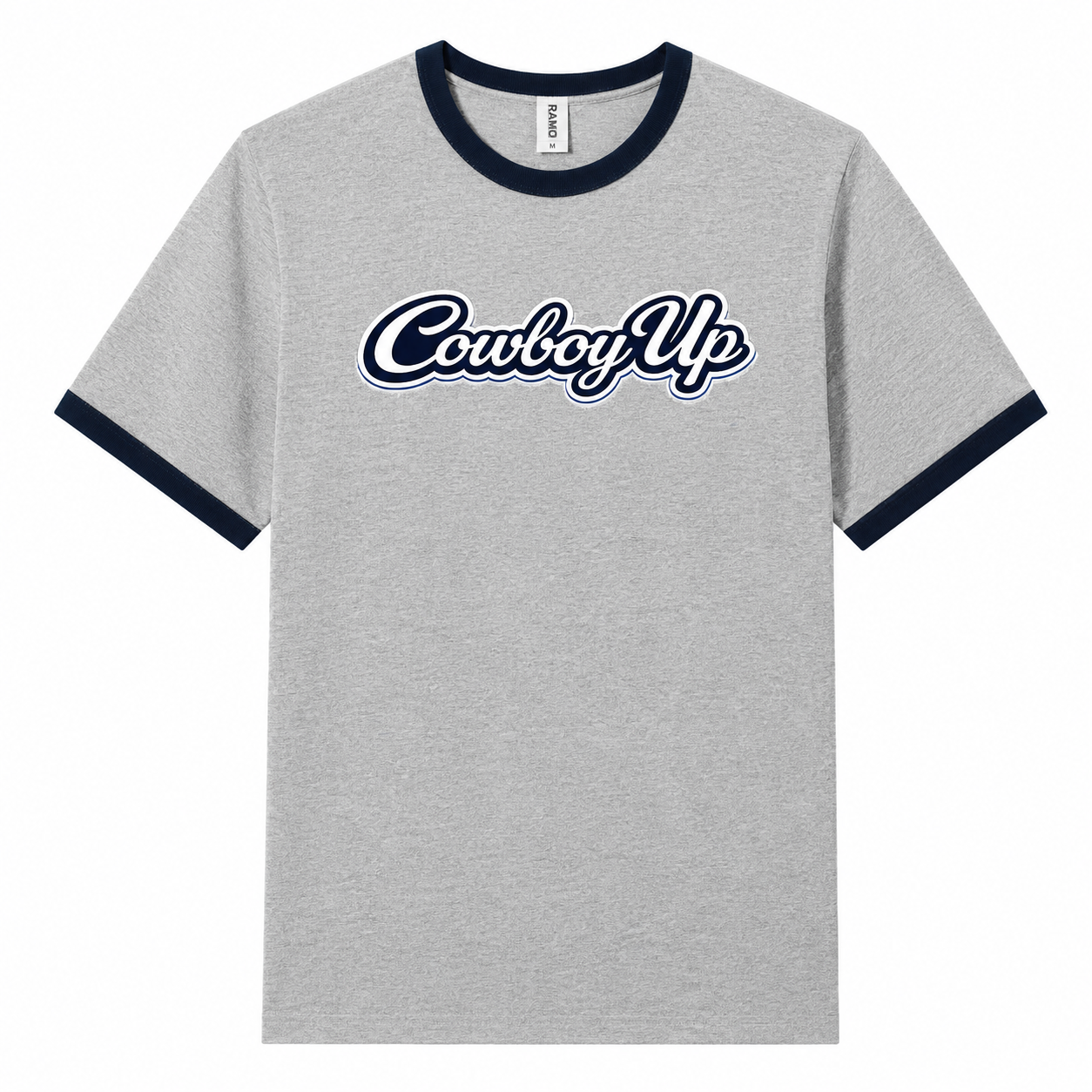 Cowboy Up Grey & Navy Unisex Ringer T-Shirt