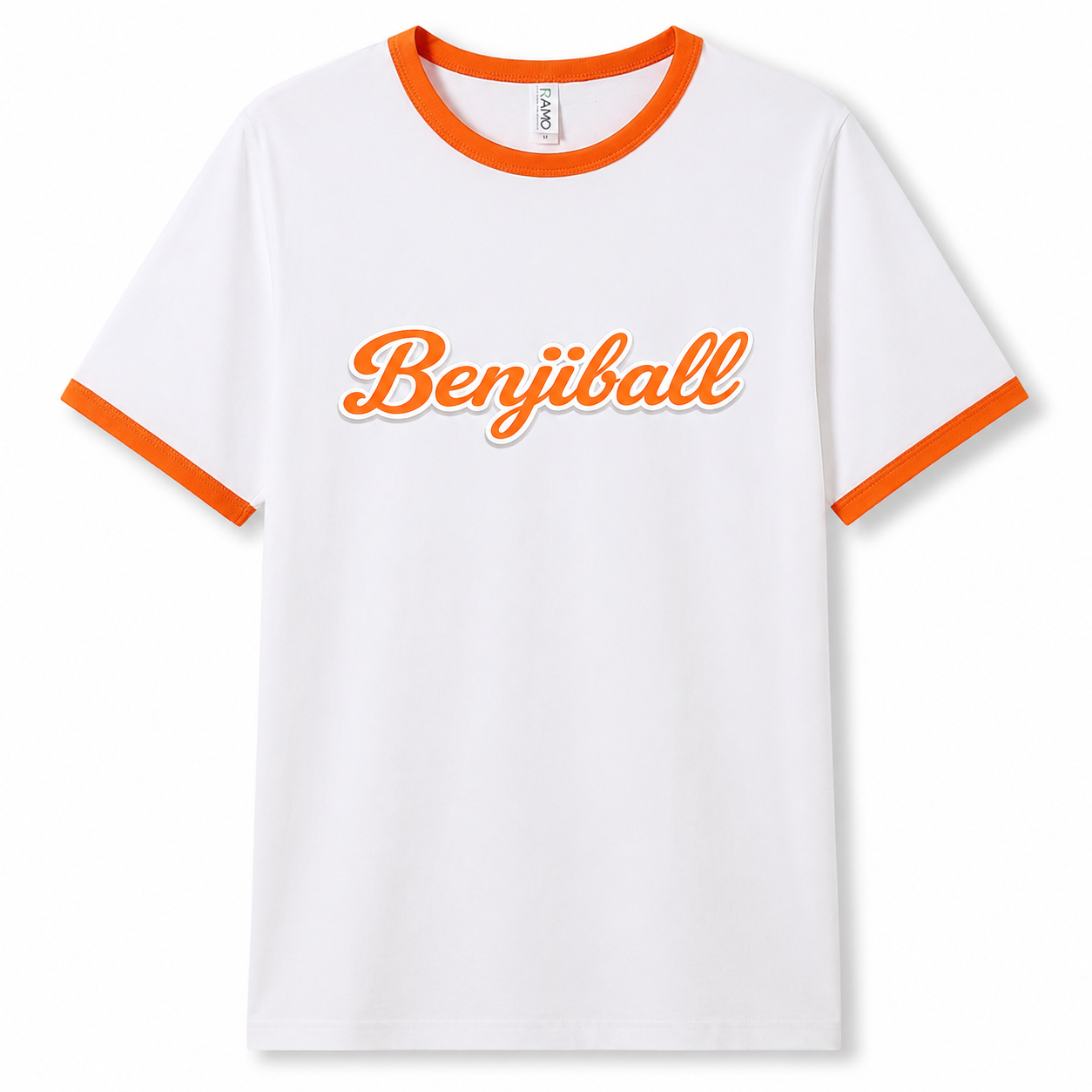 Benjiball White & Orange Unisex Ringer T-Shirt