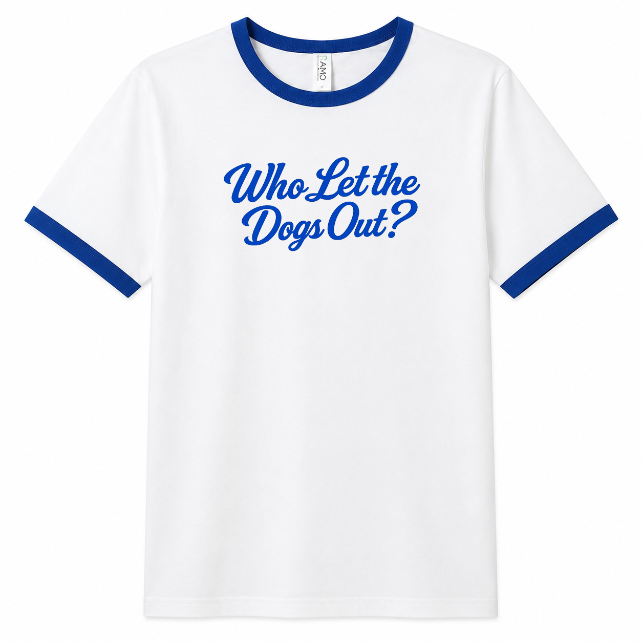 Who Let the Dogs Out ? Blue & White Unisex Ringer T-Shirt