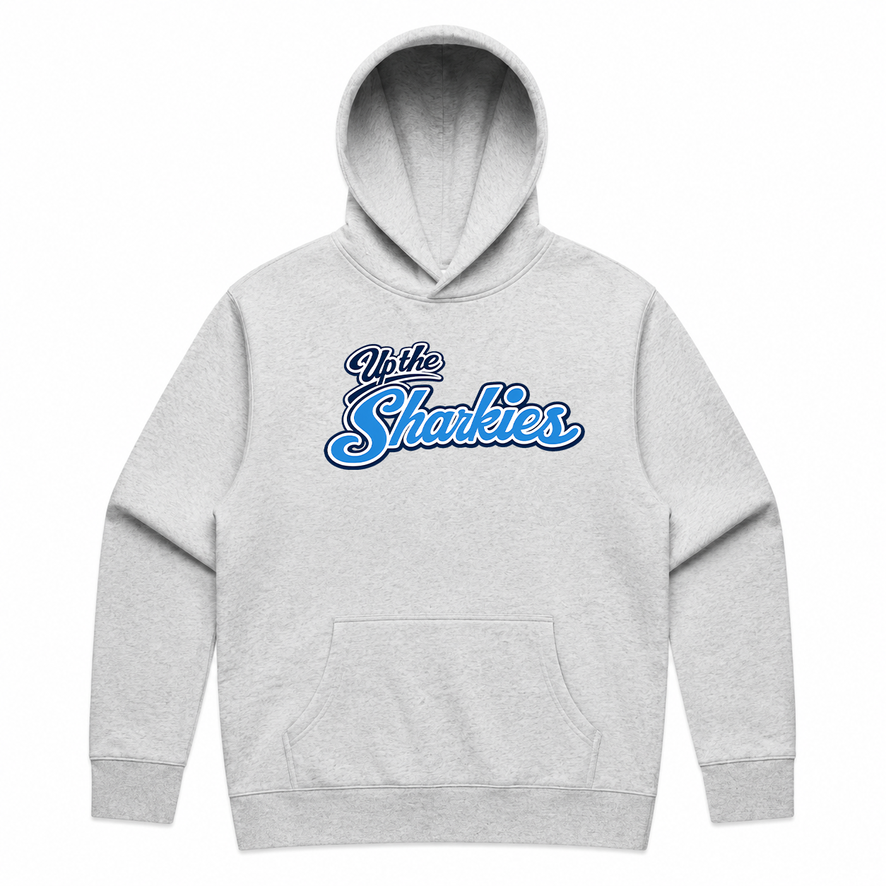 Up the Sharkies Oversized White Marle Mens Hoody