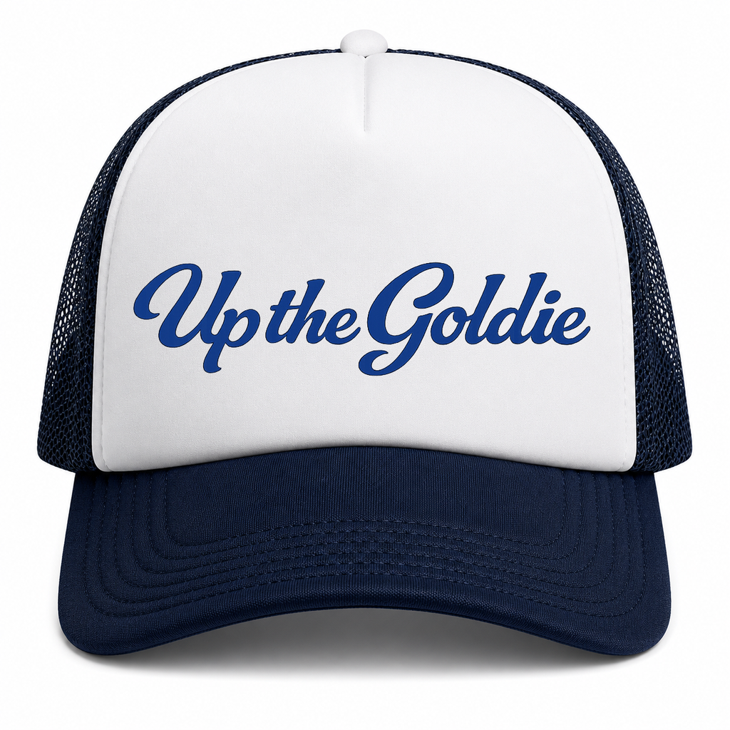 Up the Goldie Mesh Back Navy White Foam Trucker Cap