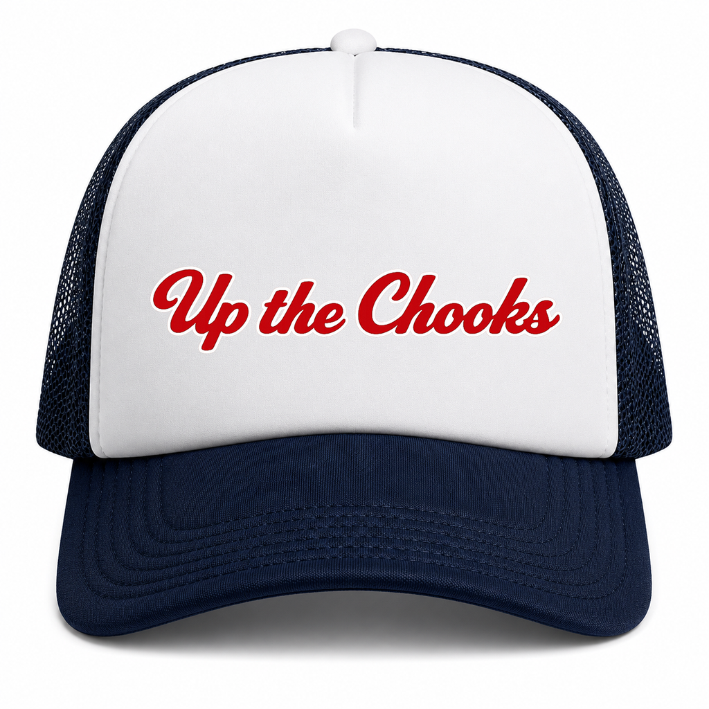 Up the Chooks Mesh Back Navy White Foam Trucker Cap