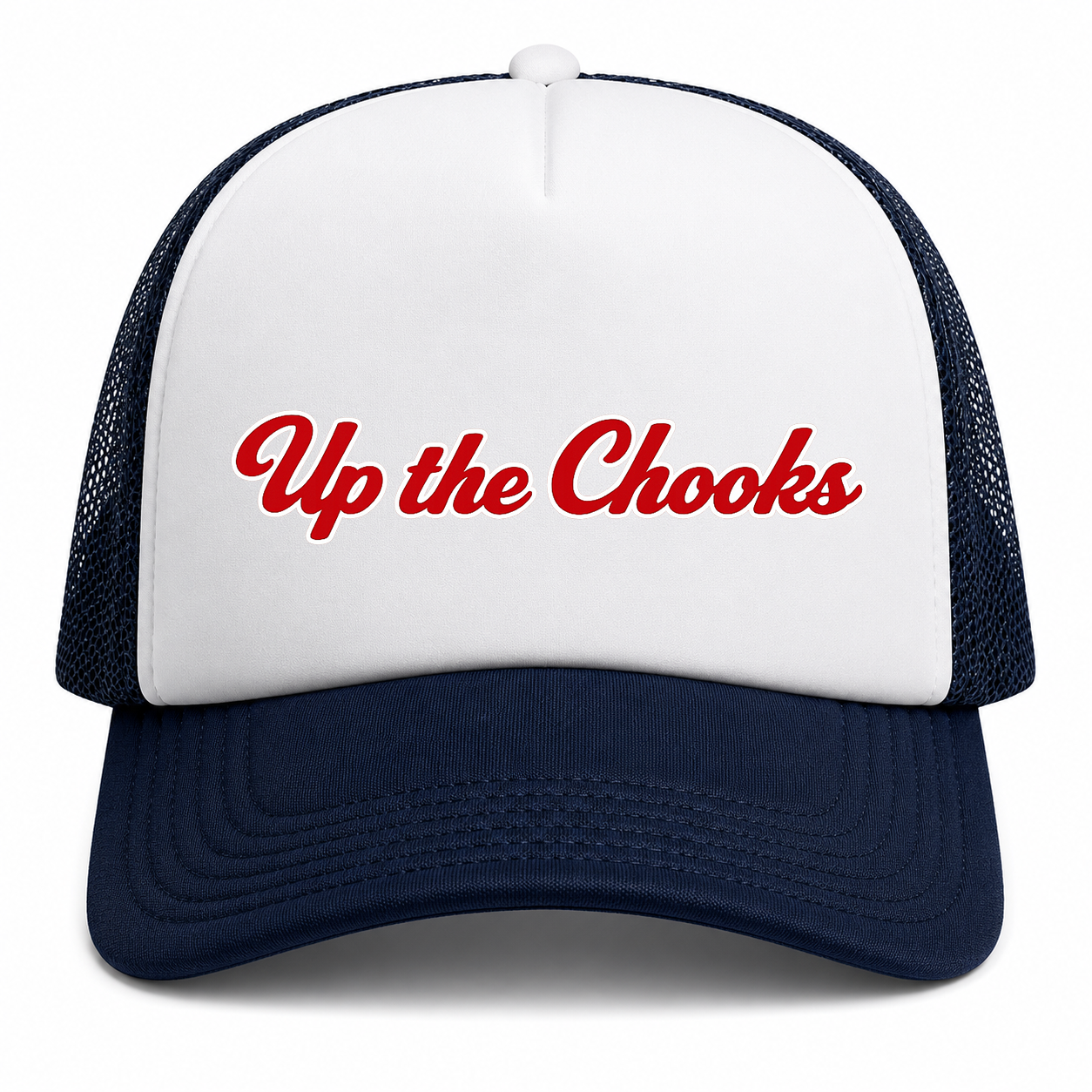 Up the Chooks Mesh Back Navy White Foam Trucker Cap