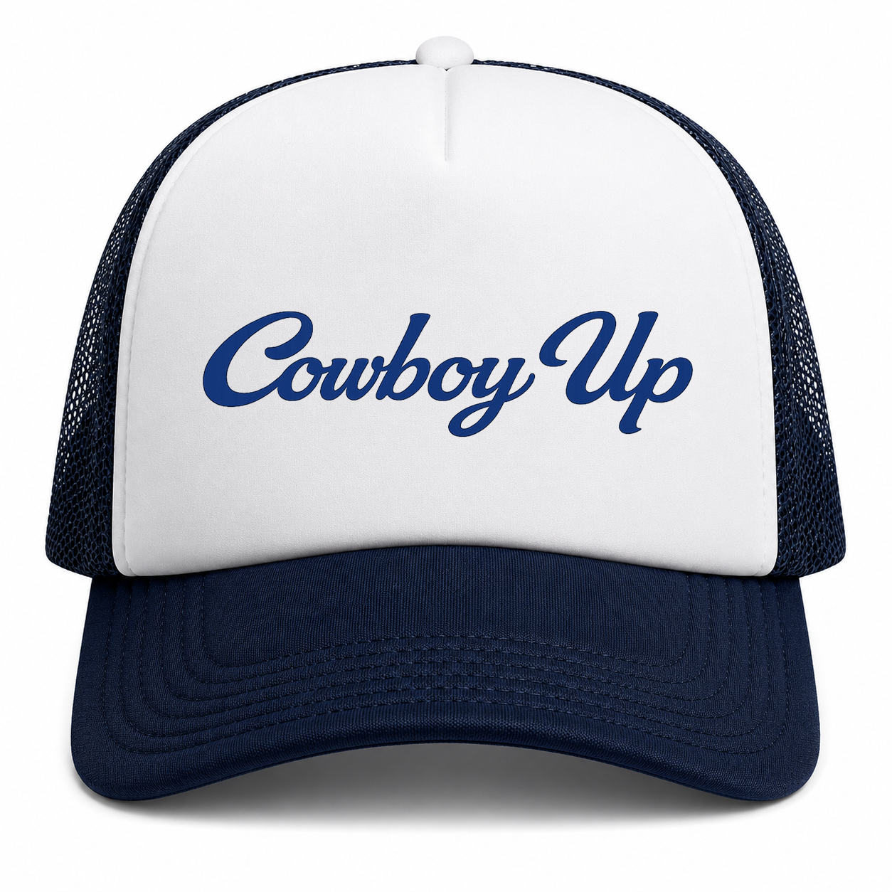 Cowboy Up Mesh Back Navy White Foam Trucker Cap