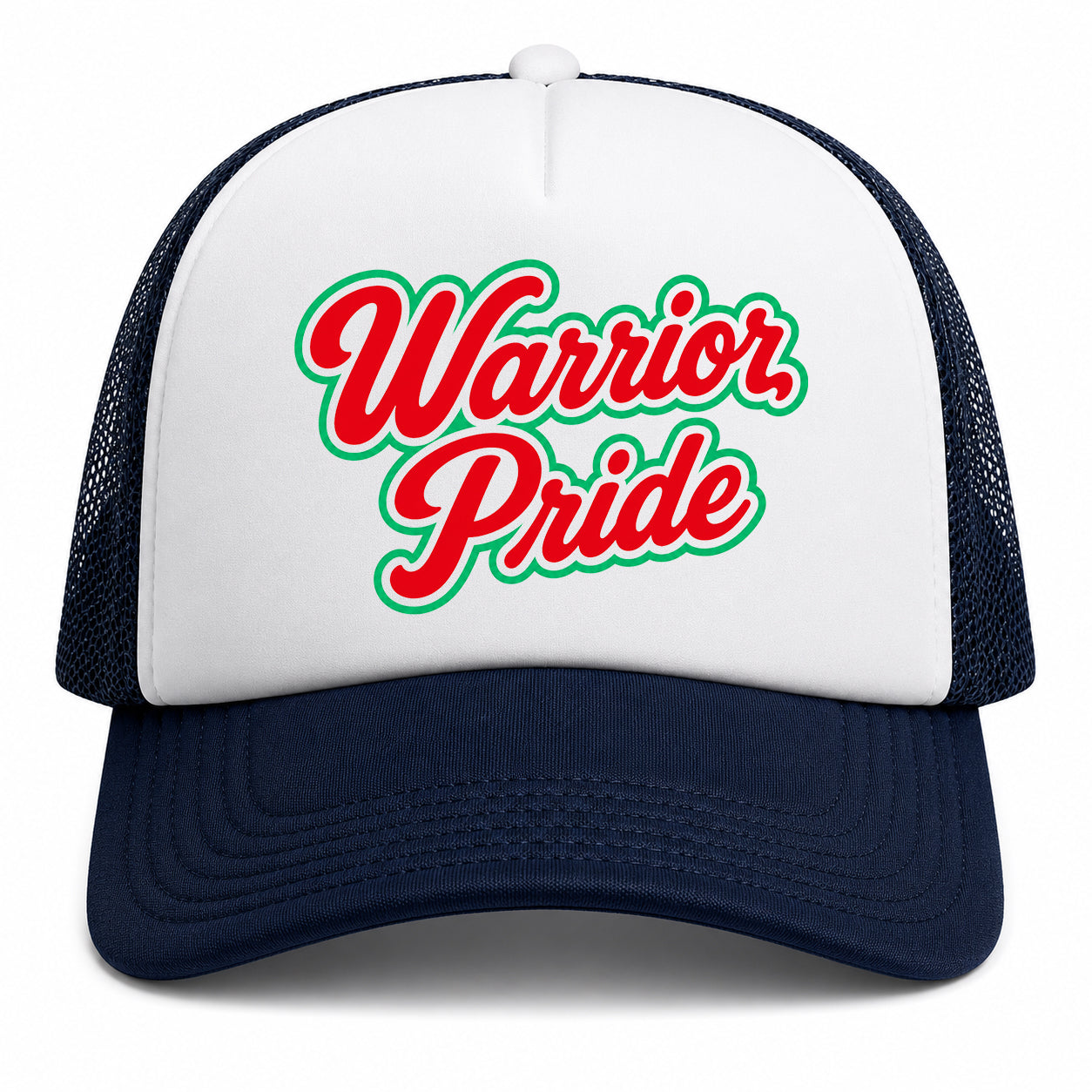 Warrior Pride Mesh Back Navy White Foam Trucker Cap